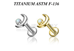 Лабрет из титана Ti Metal луна с опалом