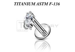 Лабрет из титана Ti Metal со стразом "маркиз" в лапках