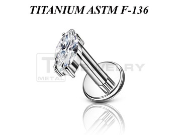 Лабрет из титана Ti Metal со стразом "маркиз" в лапках