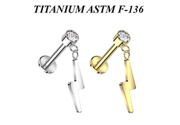 Безрезьбовой лабрет из титана с подвеской молния Безрезьбовой лабрет из титана с подвеской молния