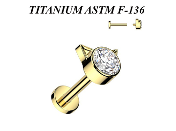 Лабрет из титана с золотым покрытием китти