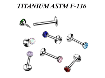 Лабрет из титана с фианитом