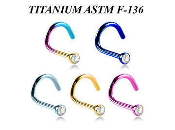 Титановый нострил анодированный Ti Metal с переливающимся фианитом