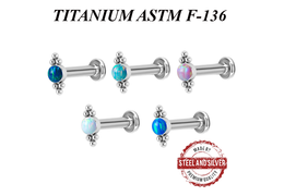 Лабрет из титана Steel and Silver с опалом