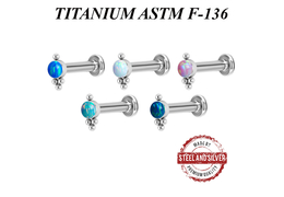 Лабрет из титана Steel and Silver с опалом