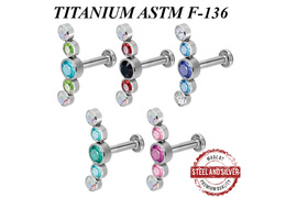 Лабрет из титана Steel and Silver с кластером из премиальных кристаллов