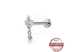 Лабрет с подвеской Steel and Silver триплет с Premium Zirconia