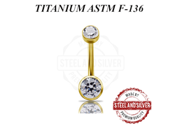 Банан титановый Steel and Silver с золотым покрытием и Premium Zirconia