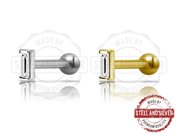 Микроштанга Steel and Silver с криталлами "багет"