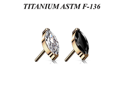Вставка из титана с pvd покрытием розового золота и кристаллом "маркиз"