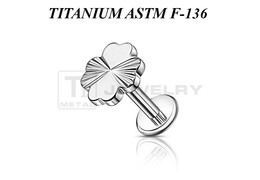 Лабрет из титана Ti Metal клевер